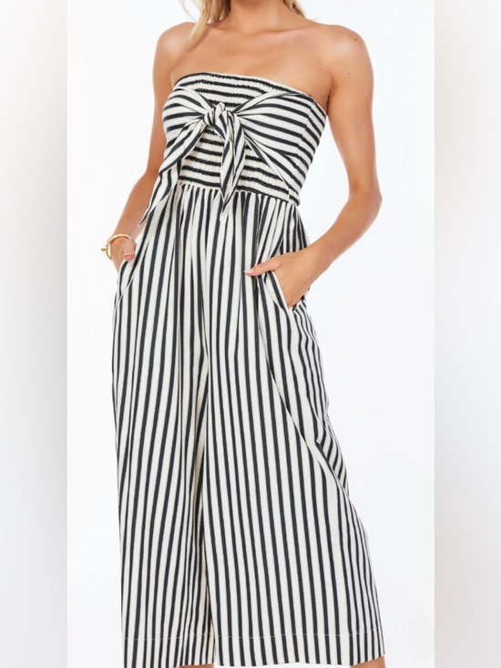 Pants - Navy and white Striped Wide-Leg  pant Jumpsuit